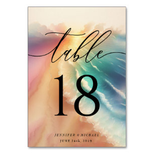Pink Elegant Ocean Beach Summer Watercolor Table Number