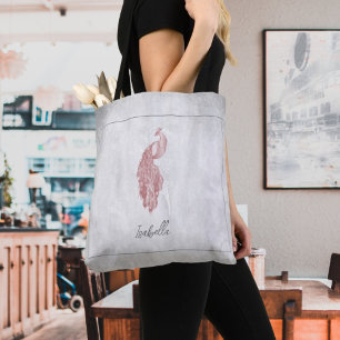 Pink Elegant Peacock Personalised Tote Bag