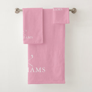 Pink Elegant Personalised Name Golf Clubs Bath Towel Set