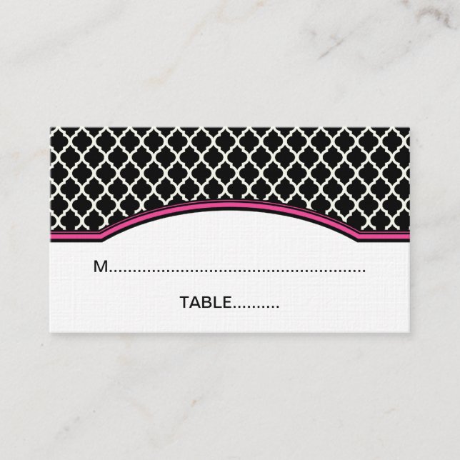 Pink Elegant Quatrefoil Place Card (Front)