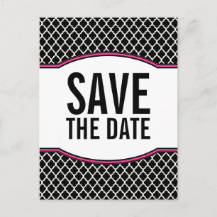 Pink Elegant Quatrefoil Save the Date Postcard