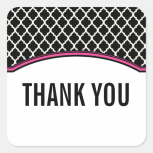 Pink Elegant Quatrefoil Thank You Stickers