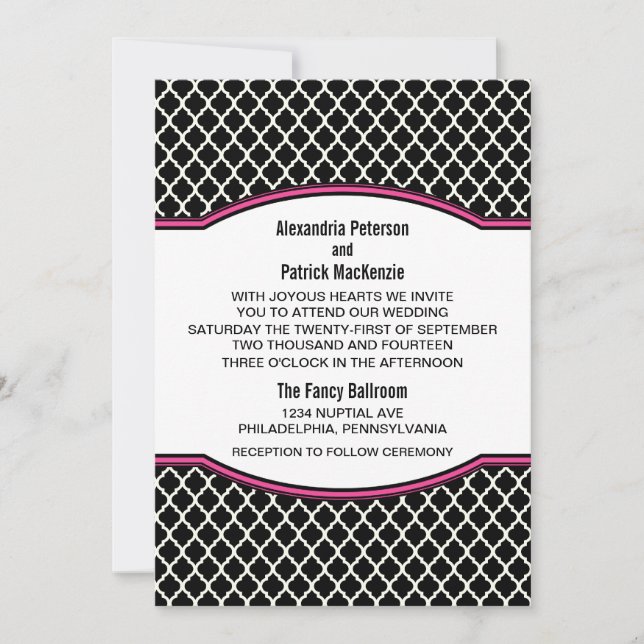 Pink Elegant Quatrefoil Wedding Invite (Front)