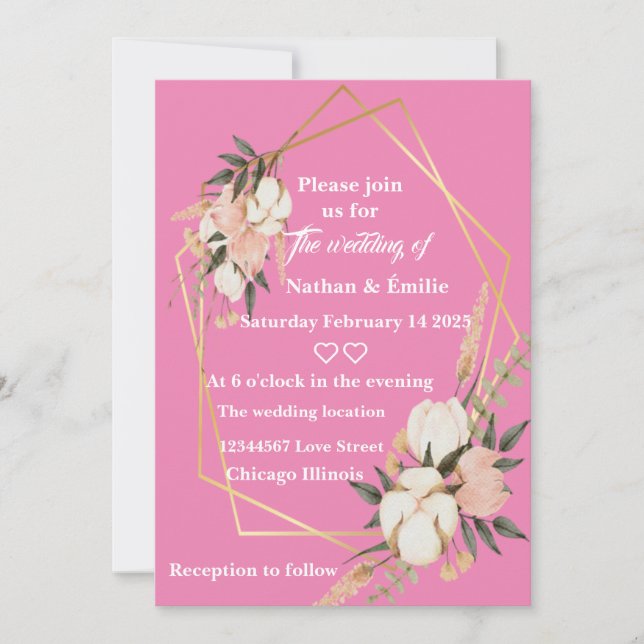 Pink elegant romantic wedding Invitation (Front)