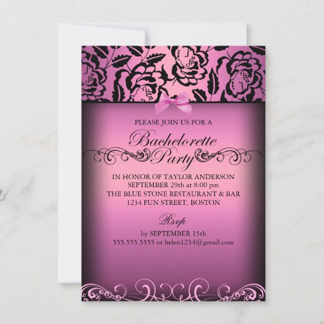 Pink Elegant Rose Bachelorette Party Invitation (Front)