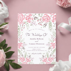 Pink Elegant Rose Romance Watercolor Invitation Postcard