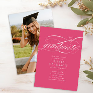 Pink Elegant Script Photo Graduation Party Invitation