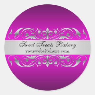 Pink Elegant Scroll Cupcake Baking Label Sticker
