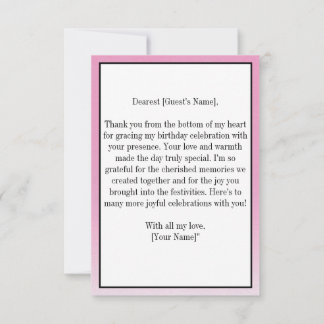 Pink Elegant Simple Birthday Thank You Photo Card