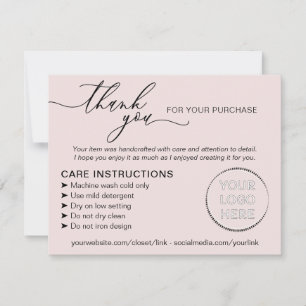 Pink Elegant Small Business Instructions Care Thank You Card