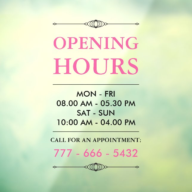 Pink Elegant Small Business Opening Hours Number (Sheet 3)