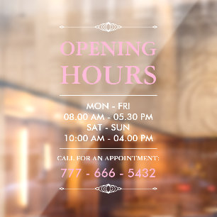 Pink Elegant Small Business Opening Hours Number