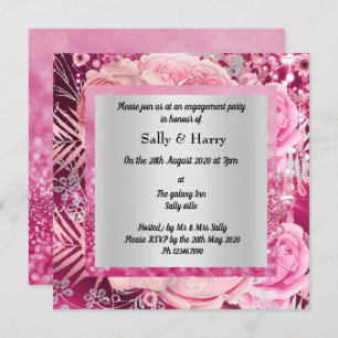 Pink Elegant Sparkle Bouquet engagement invitation