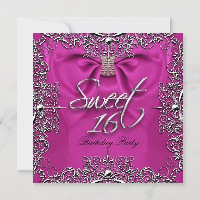 Pink Elegant Sweet Sixteen Sweet 16 Party Invitation (Front)