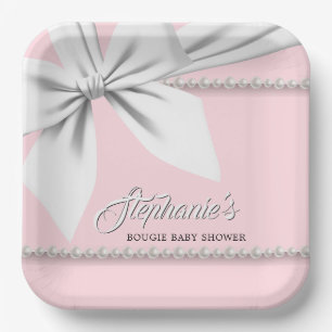 Pink Elegant Tiffany Pearls Fancy Baby Shower Paper Plate