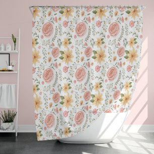 Pink Elegant Vintage Wildflower Rose Pattern  Shower Curtain