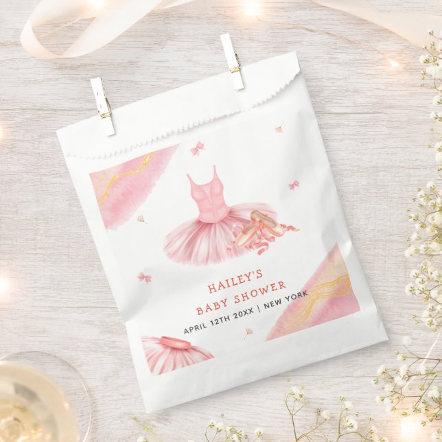 Pink Elegant Watercolor Ballerina Girl Baby Shower Favour Bags (Clipped)