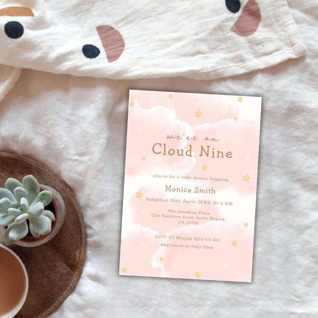 Pink Elegant We Are On Cloud Nine Girl Baby Shower Invitation (Pink Elegant We Are On Cloud Nine Girl Baby Shower Invitation)