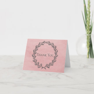 Pink Elegant Wreath Thank You Card