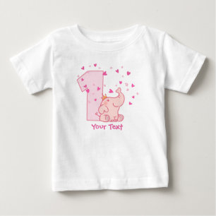 Pink Elephant 1st Birthday Customise Baby T-Shirt