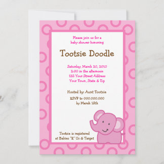 Pink Elephant 5x7 Baby Shower Invitation