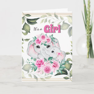 Pink elephant baby girl birth wreath announcement