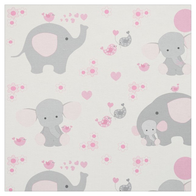 Pink Elephant Baby Girl Fabric (Swatch)