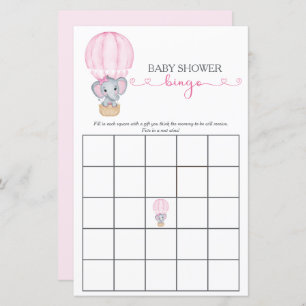 Pink Elephant Baby Girl Shower Bingo Game