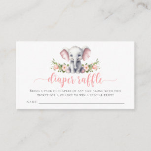 Pink Elephant Baby Girl Shower Diaper Raffle Enclosure Card