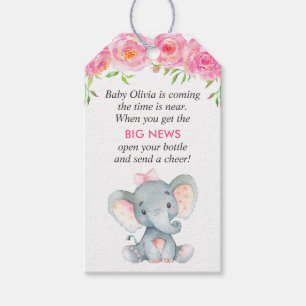 Pink Elephant Baby Girl Shower Mini Bottle Favour Gift Tags