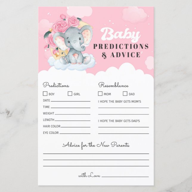 Pink Elephant Baby Prediction and Advice Game (Front)