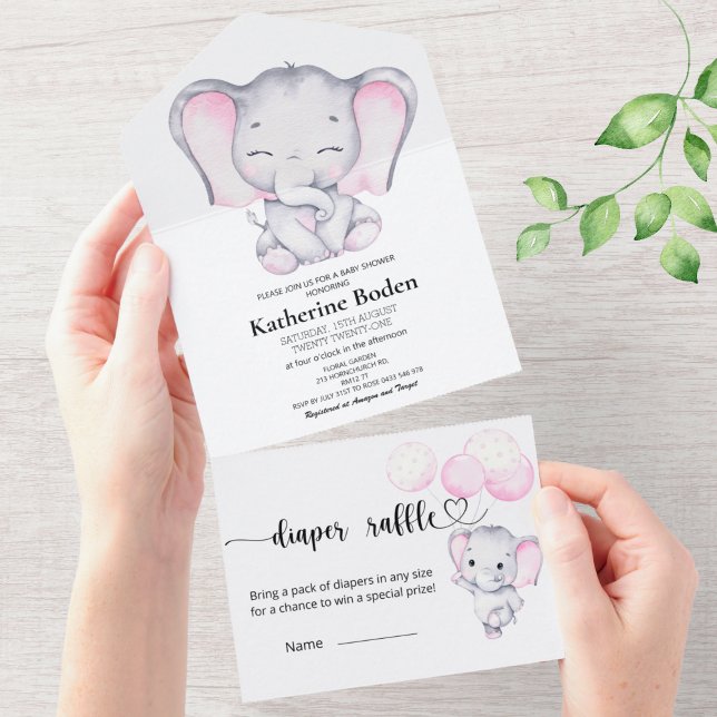 Pink Elephant Baby Shower All In One Invitation (Creator Uploaded)