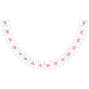 Pink Elephant Baby Shower Banner Bunting Flags