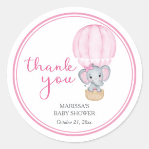 Pink Elephant Baby Shower Classic Round Sticker