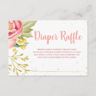 Pink Elephant Baby Shower Diaper Raffle card