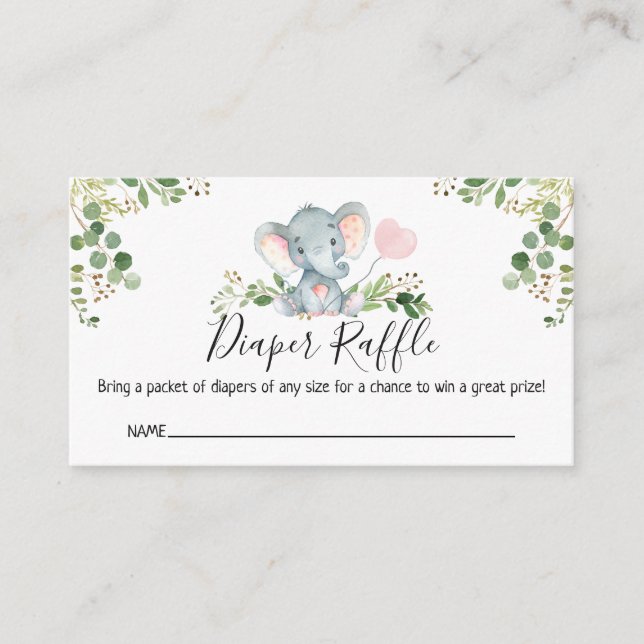 Pink Elephant Baby Shower Diaper Raffle  Enclosure Card (Front)