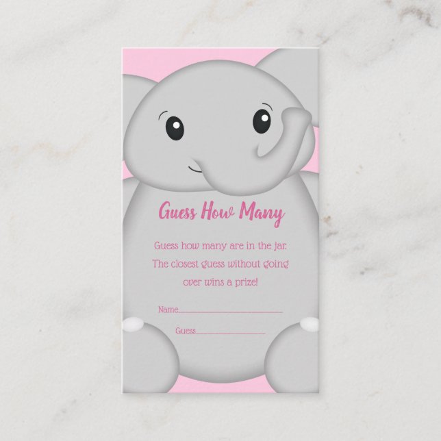 Pink Elephant Baby Shower Enclosure Card (Front)