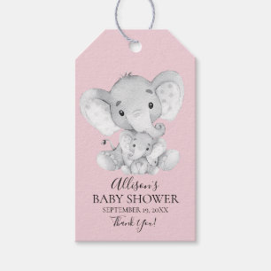 Pink Elephant Baby Shower Favour Gift Tag