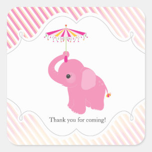Pink Elephant Baby Shower Favour Sticker