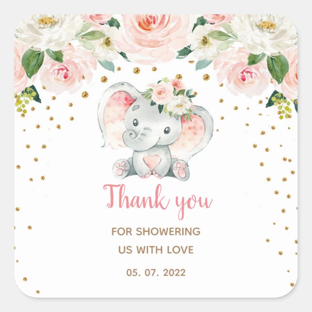 Pink Elephant Baby Shower Favour Tags (Front)