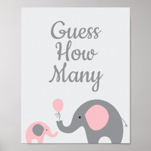 Pink Elephant Baby Shower Guess How Many Game Sign