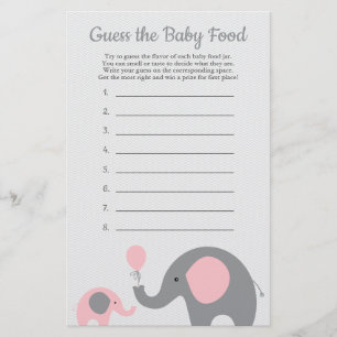 Pink Elephant Baby Shower Guess the Baby Food Game Flyer
