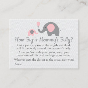 Pink Elephant Baby Shower How Big is Mummy's Belly Calling Card