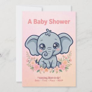 Pink Elephant Baby Shower Invitation