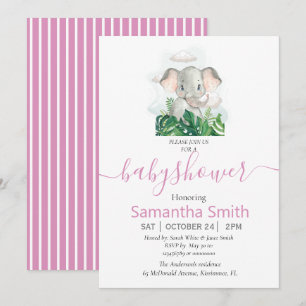 Pink Elephant Baby Shower Invitation
