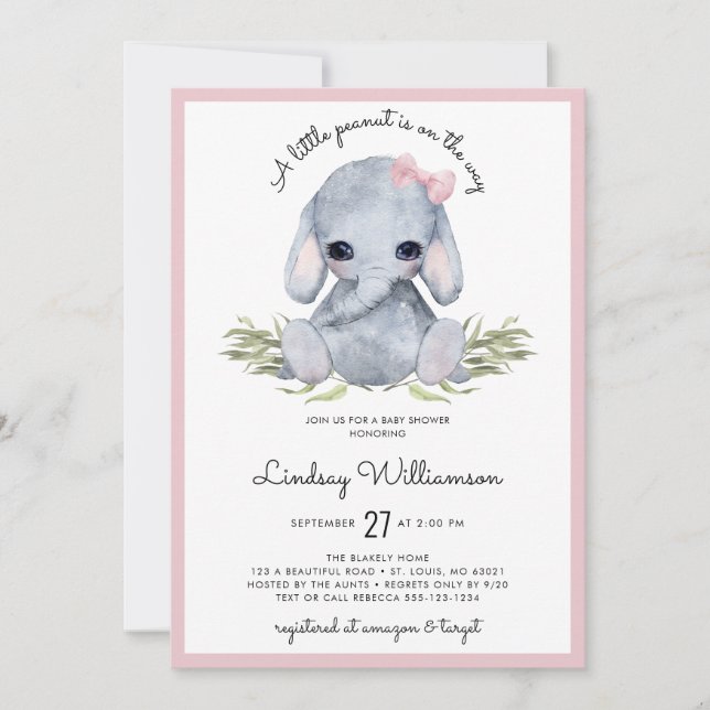 Pink Elephant Baby Shower Invitation (Front)