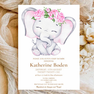 Pink Elephant Baby Shower Invitation