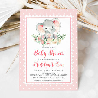 Pink Elephant Baby Shower Invitation