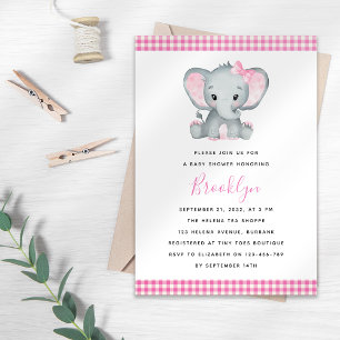 Pink Elephant Baby Shower Invitation