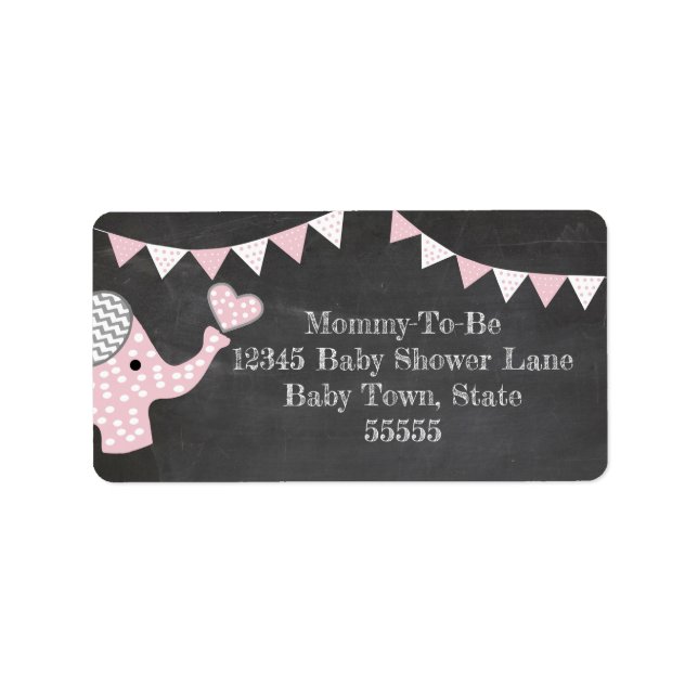 Pink Elephant Baby Shower Label (Front)